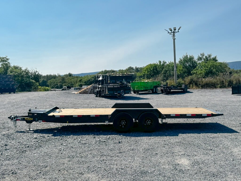 Deckover equipment trailer with wood deck