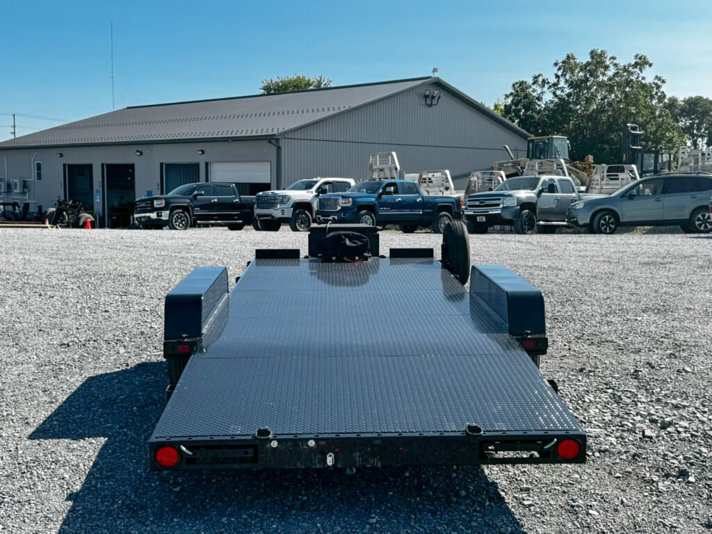Open car hauler trailer with diamond plate deck
